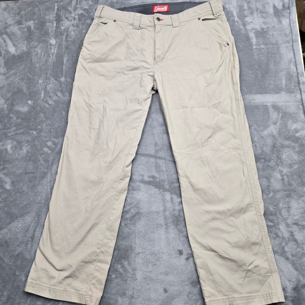 Coleman Mens Size 38x32 Tan Canvas Utility Work Pants Khaki Straight Leg